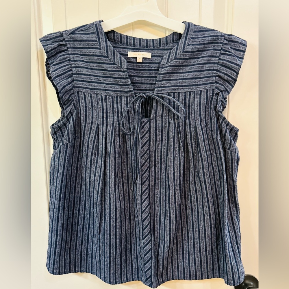 Skies Are Blue Navy Striped Blouse